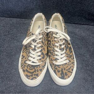 Madewell Sidewalk Sneakers Size 7 Brown White Leopard Print Low Top Lace Up